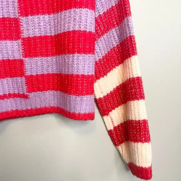 BLANK NYC Good Mood Sweater Medium Red Wool Blend Colorblock Striped Cozy NWT - Picture 5 of 11